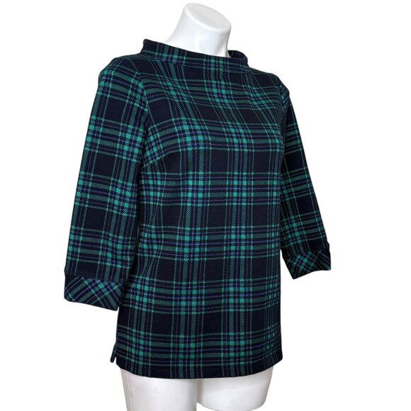 Talbots Funnel Neck Plaid Top, 3/4-Slit Sleeves Women's Size S - Picture 3 of 9